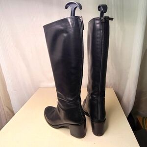 Stelle Monele Black Italian Leather Knee high Boots, Back of Calf Zipper Size 37